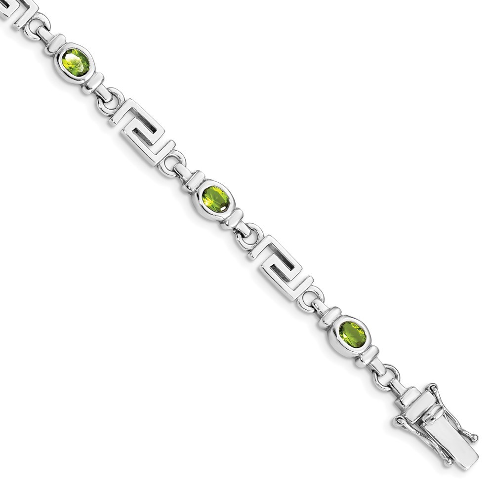 Sterling Silver Rhodium-plated Peridot August Birthstone Ladies Bracelet